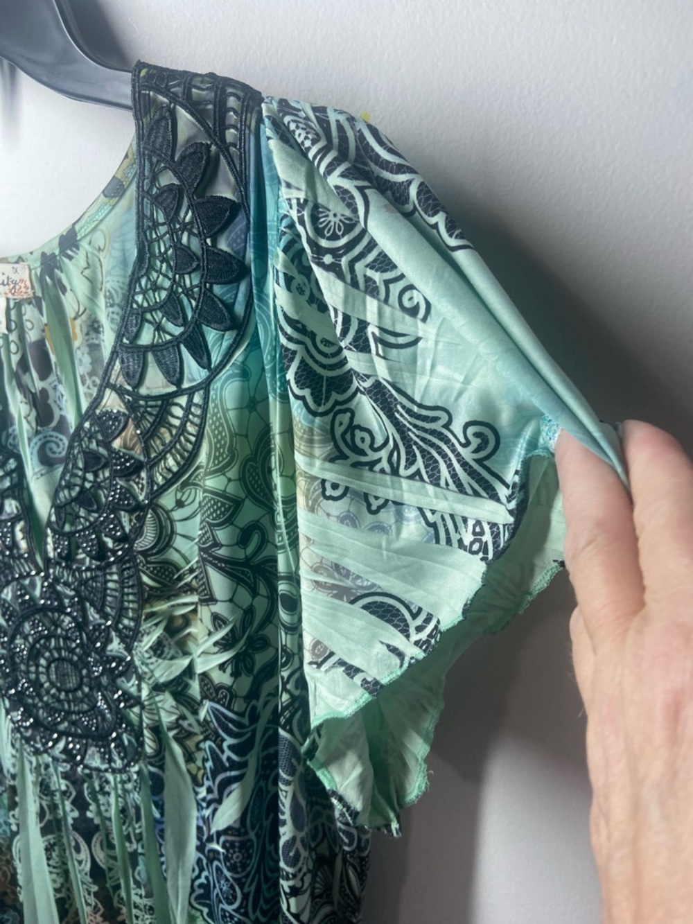 Mint Green Embroidered Lace-Up Boho Tunic Top - Picture 5 of 6